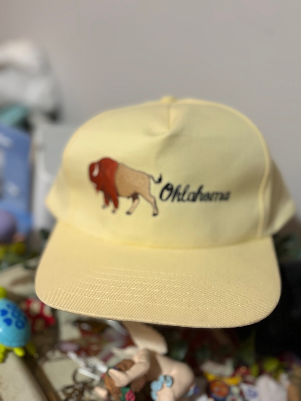 Vintage Oklahoma SnapBack Butter Yellow embroidery bison SnapBack EUC